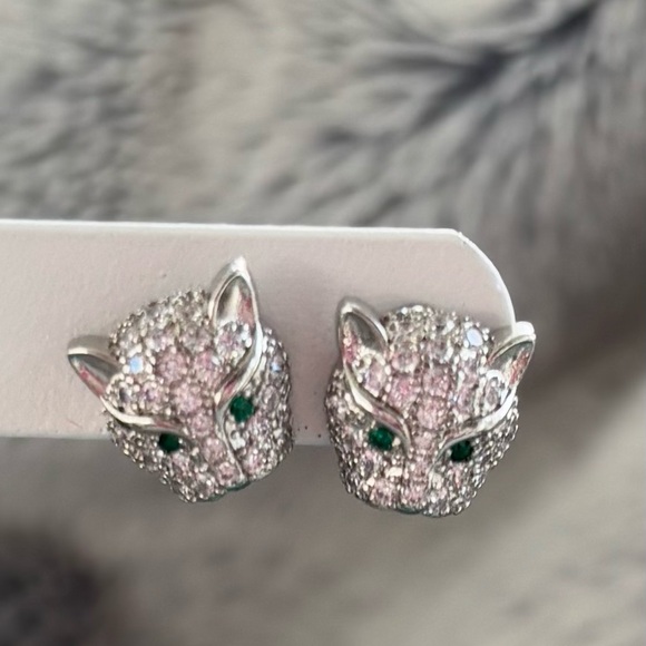 Panther Sterling Silver CZ Stud Earrings